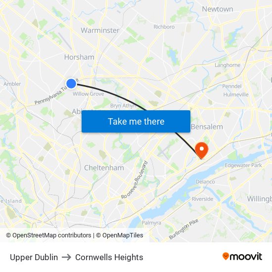 Upper Dublin to Cornwells Heights map