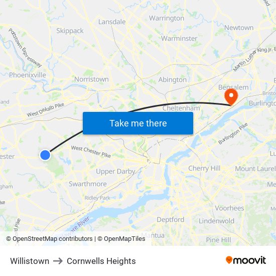 Willistown to Cornwells Heights map