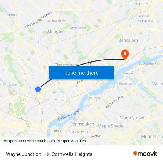 Wayne Junction to Cornwells Heights map