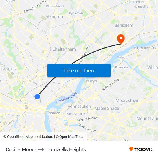 Cecil B Moore to Cornwells Heights map