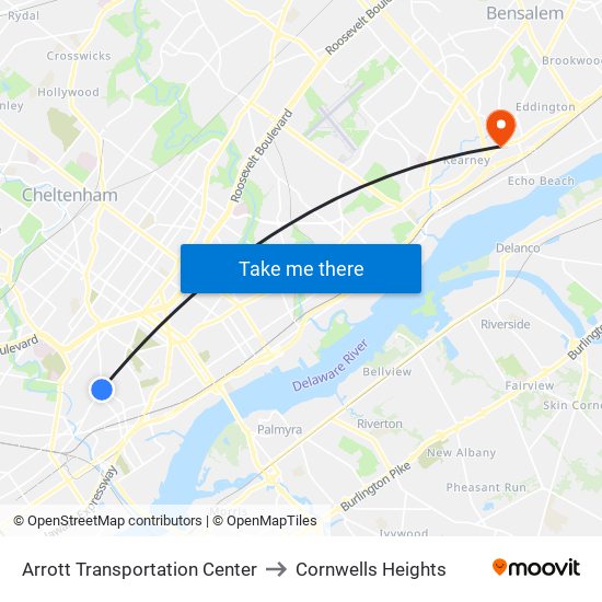 Arrott Transportation Center to Cornwells Heights map