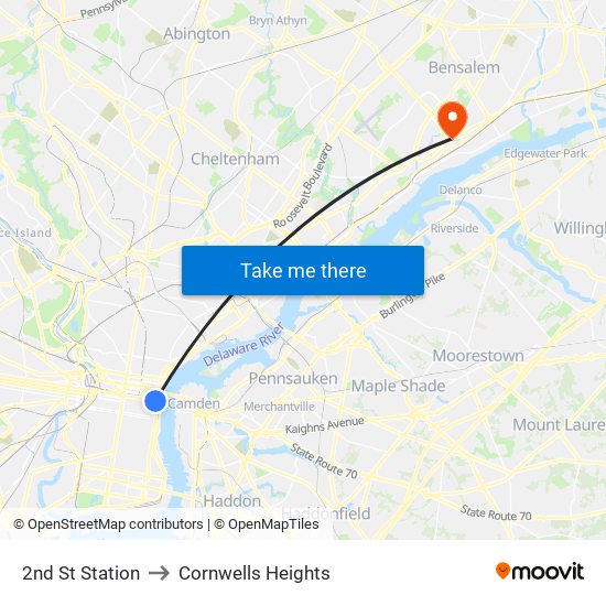 2nd St Station to Cornwells Heights map