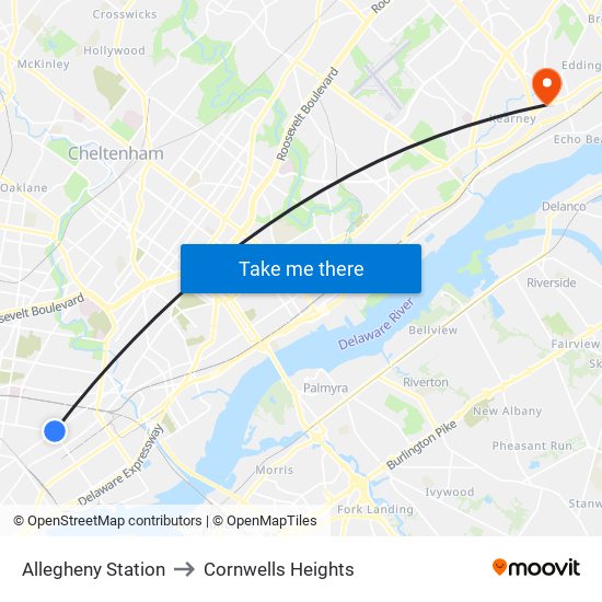 Allegheny Station to Cornwells Heights map