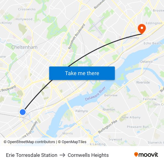 Erie Torresdale Station to Cornwells Heights map