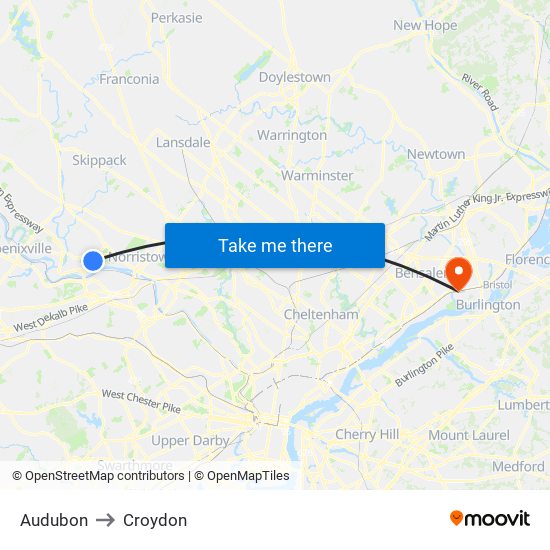Audubon to Croydon map