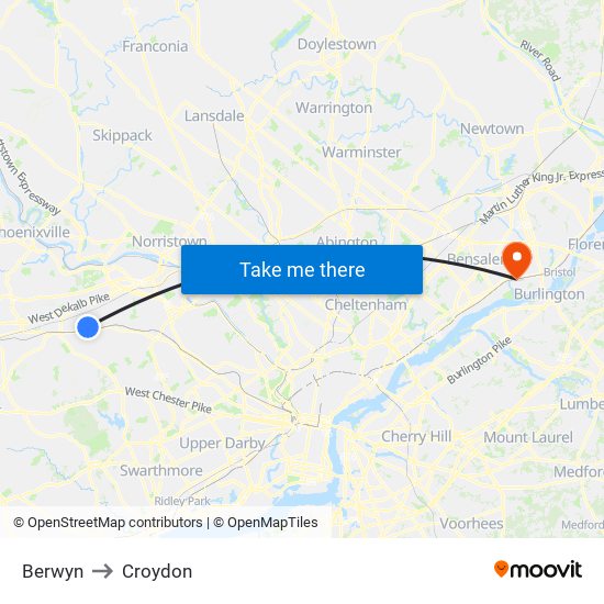 Berwyn to Croydon map