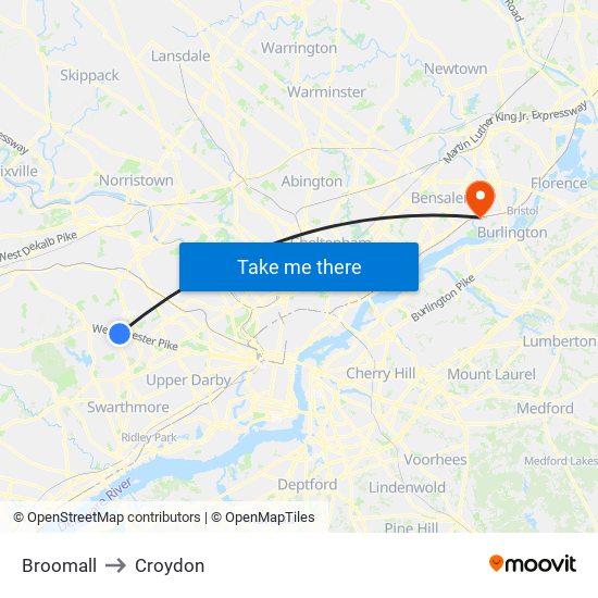 Broomall to Croydon map