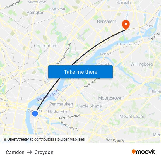 Camden to Croydon map