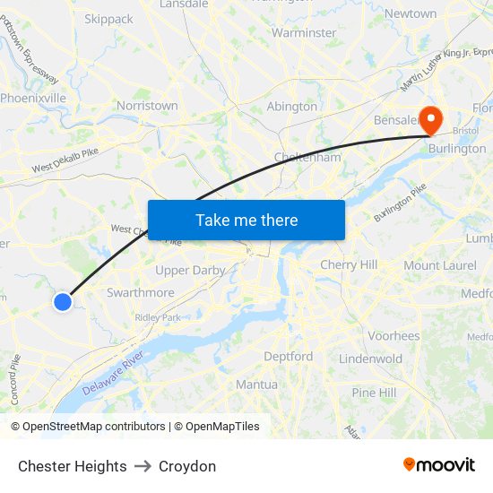 Chester Heights to Croydon map