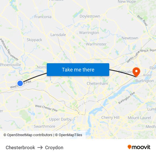 Chesterbrook to Croydon map