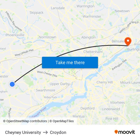 Cheyney University to Croydon map