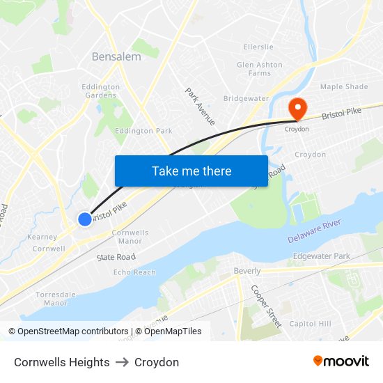 Cornwells Heights to Croydon map