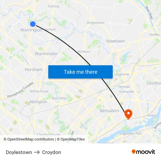 Doylestown to Croydon map