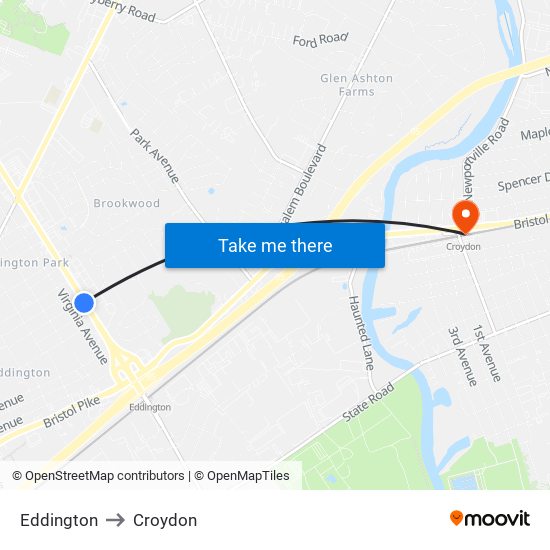 Eddington to Croydon map