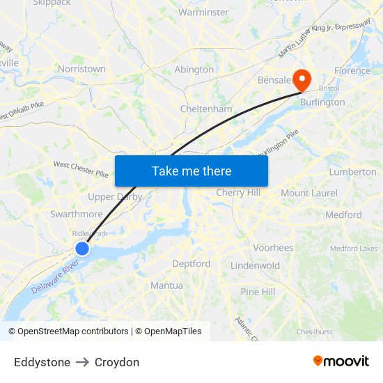 Eddystone to Croydon map