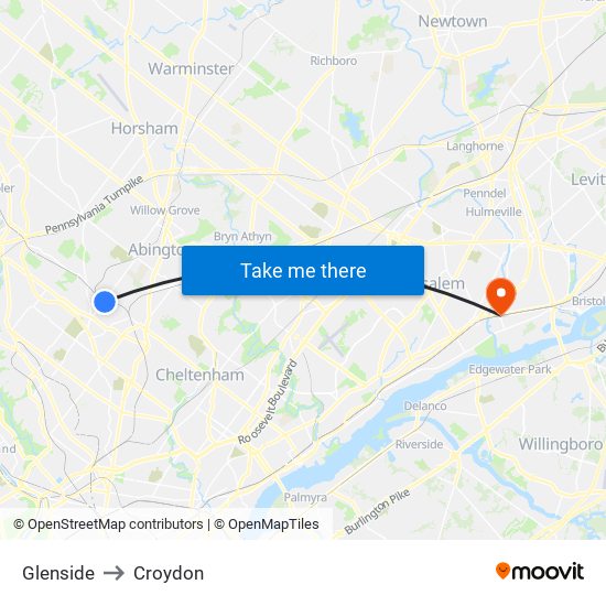 Glenside to Croydon map