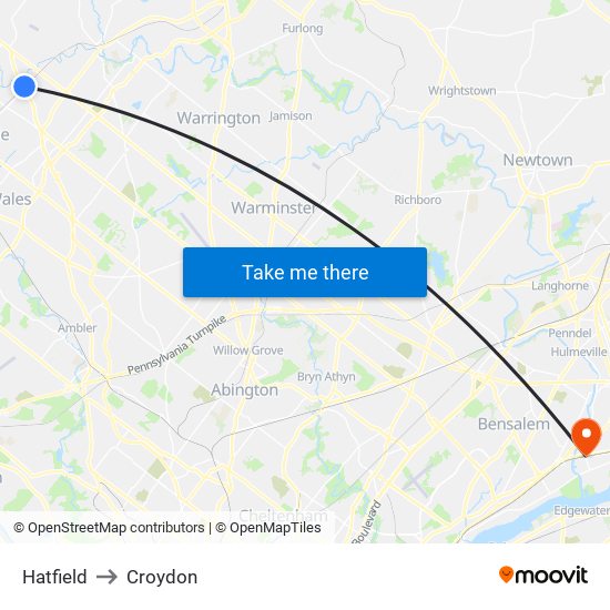 Hatfield to Croydon map