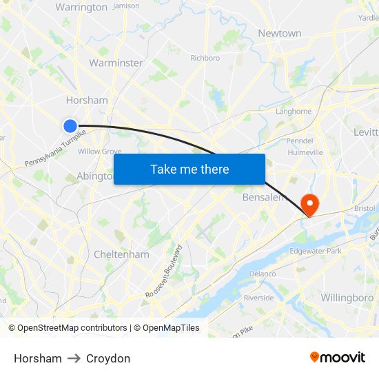 Horsham to Croydon map