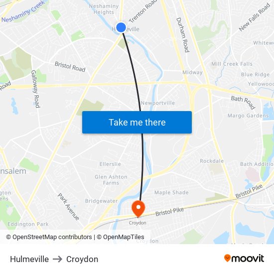 Hulmeville to Croydon map