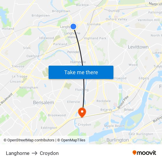 Langhorne to Croydon map