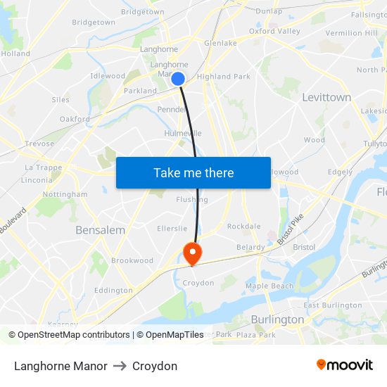 Langhorne Manor to Croydon map