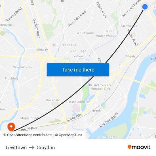 Levittown to Croydon map