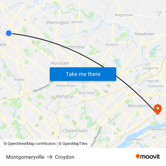 Montgomeryville to Croydon map
