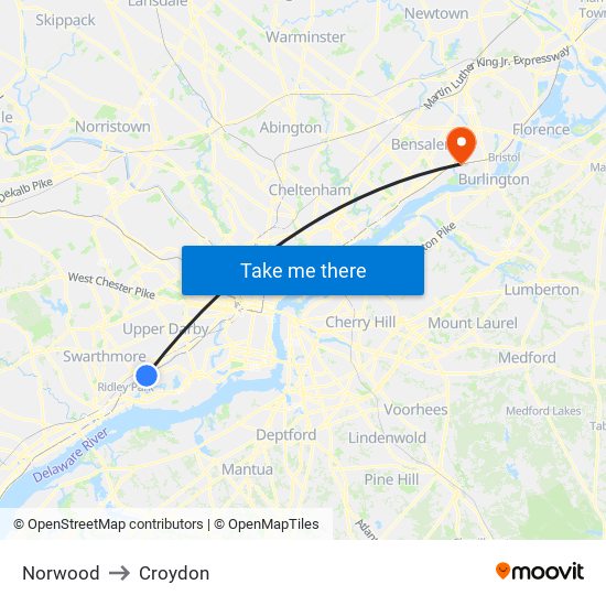 Norwood to Croydon map