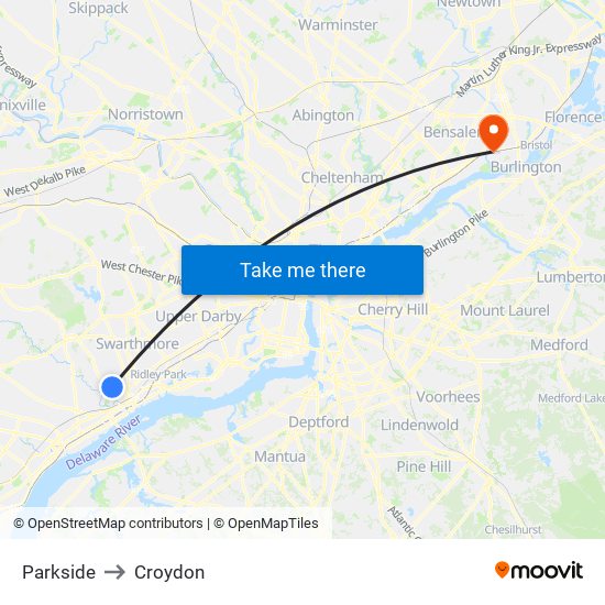 Parkside to Croydon map