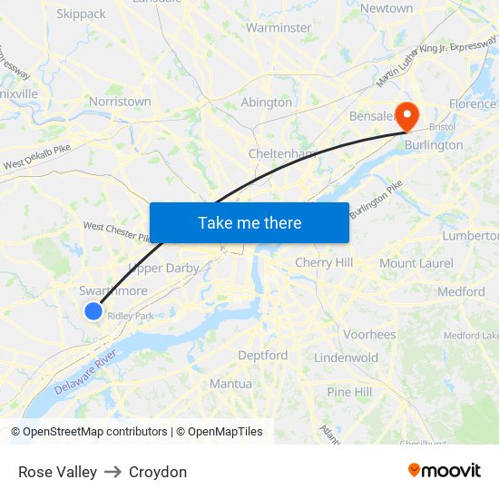 Rose Valley to Croydon map