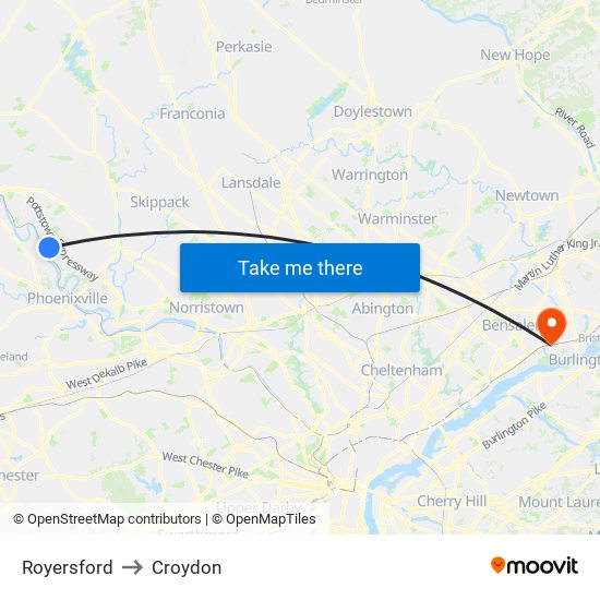 Royersford to Croydon map