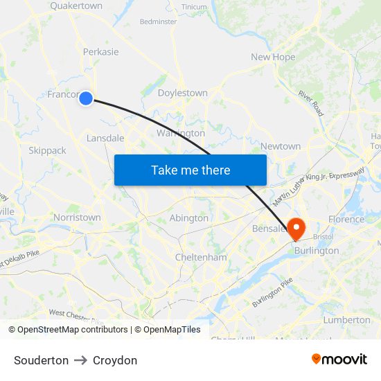 Souderton to Croydon map