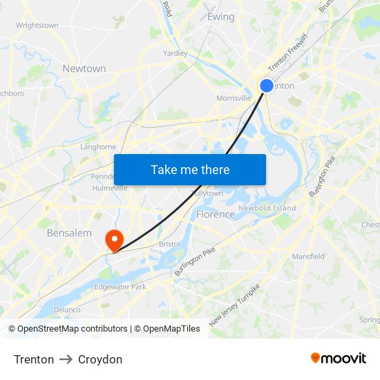Trenton to Croydon map