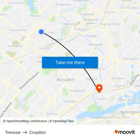 Trevose to Croydon map