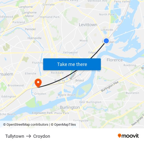 Tullytown to Croydon map