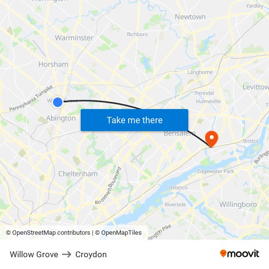 Willow Grove to Croydon map