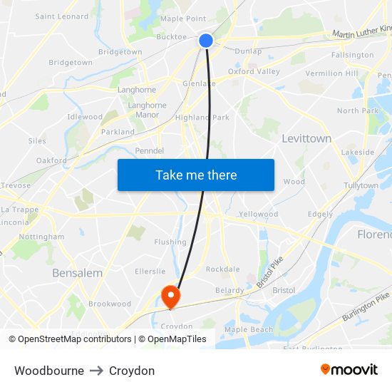 Woodbourne to Croydon map