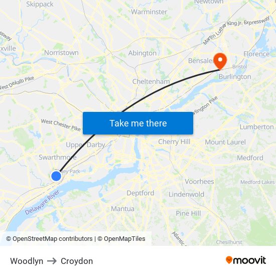 Woodlyn to Croydon map