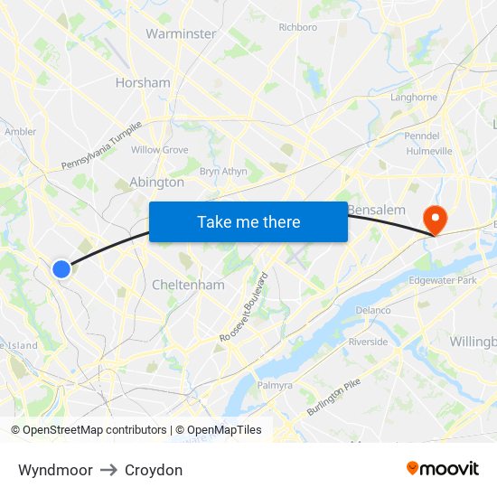 Wyndmoor to Croydon map