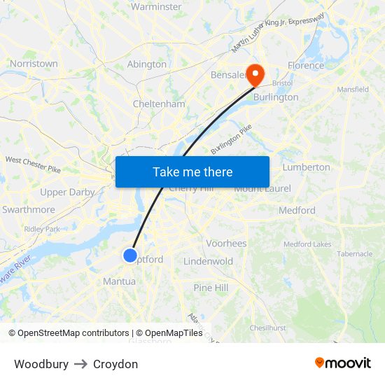 Woodbury to Croydon map