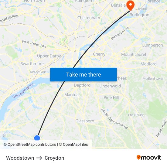 Woodstown to Croydon map