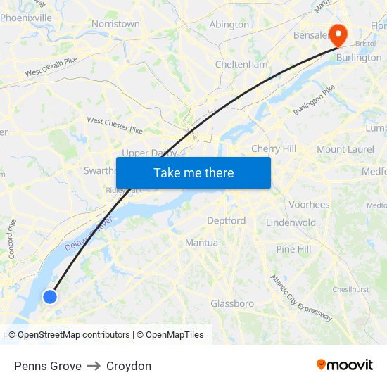 Penns Grove to Croydon map