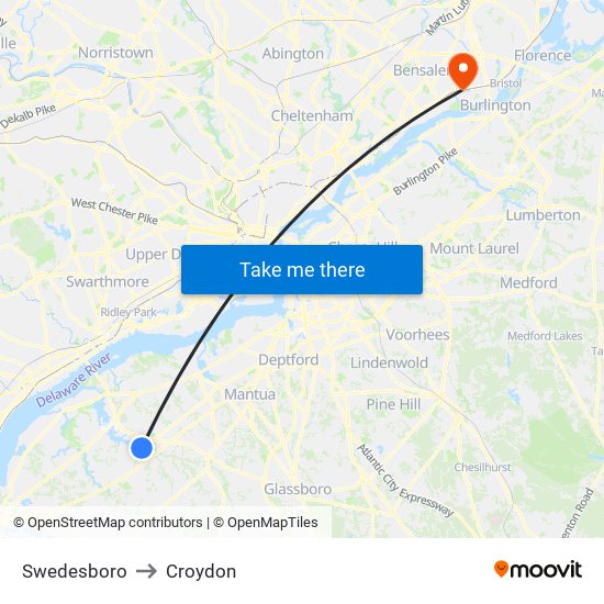 Swedesboro to Croydon map