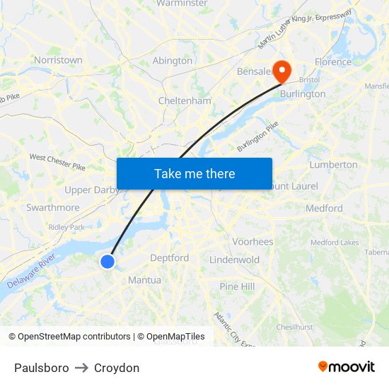 Paulsboro to Croydon map