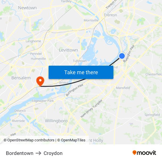 Bordentown to Croydon map