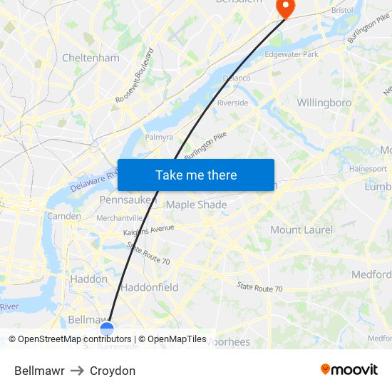 Bellmawr to Croydon map