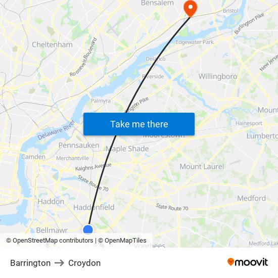 Barrington to Croydon map