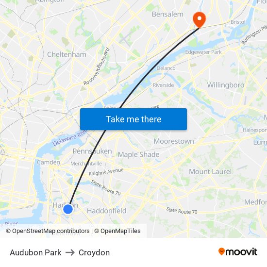 Audubon Park to Croydon map