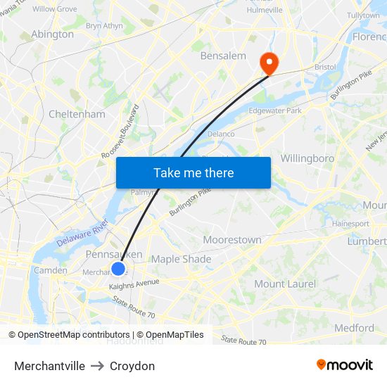 Merchantville to Croydon map