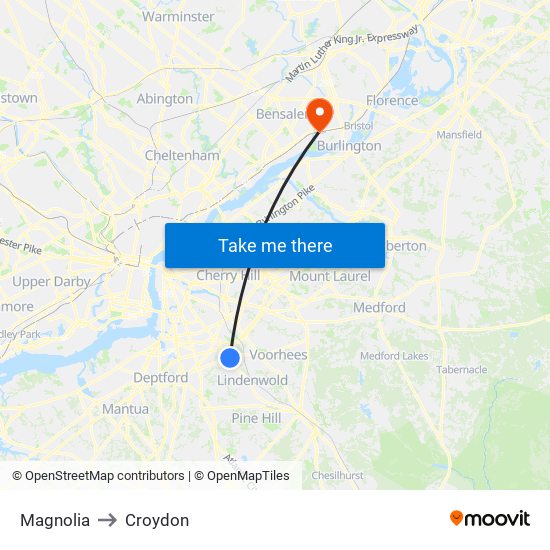 Magnolia to Croydon map